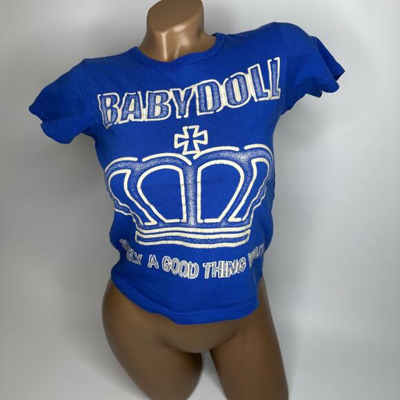 Y2K Babydoll Japan Crown Logo Tee Blue XS Graphic Harajuku Streetwear Kawaii - Picture 8 of 8